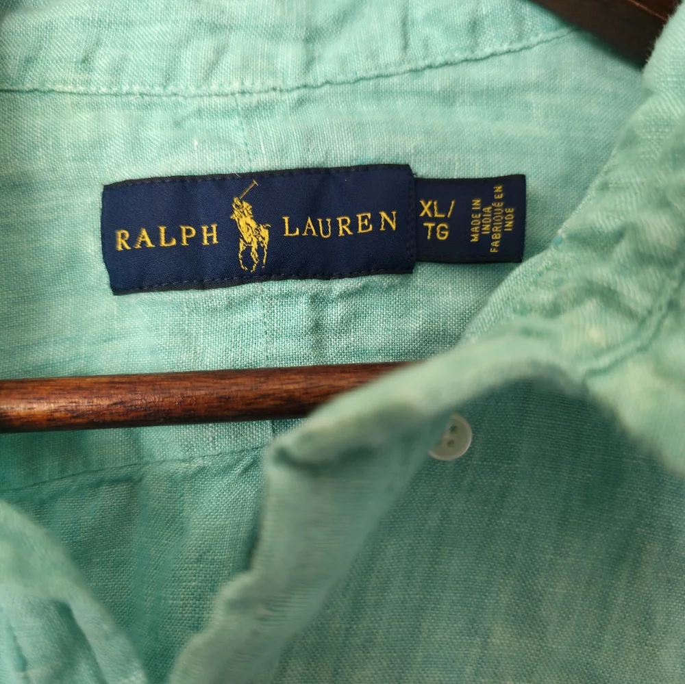 Ralph Lauren Cyan 100% Linen Long-sleeve Button-down Shirt Men's Size XL - Picture 2 of 7